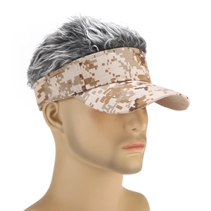 Men's camouflage visor hat with grey hair wig extension for outdoor parties