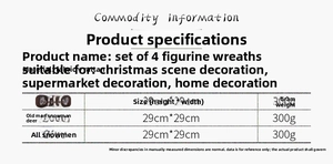 Detailed size chart for Christmas rattan wreath with Santa, snowman and reindeer dolls