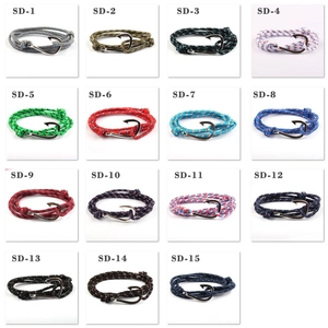 Detailed catalog of 15 nautical fish hook bracelets with colorful paracord rope styles