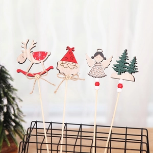 Wooden Christmas Decorative Picks Santa Claus Reindeer Angel Tree Design For Holiday Table Party Home Decor