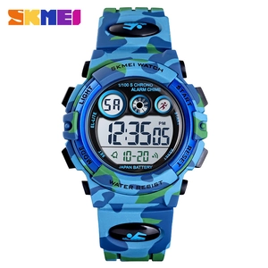 Blue camouflage digital sports watch for kids with waterproof LED backlight display