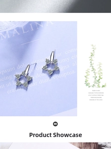 Detailed view of sparkling star-shaped silver earrings with micro-set zircon stones