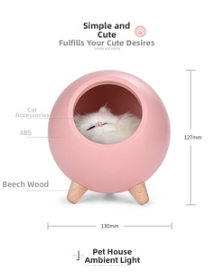 Detailed size view of pink pet house lamp with ABS shell and beech wood base