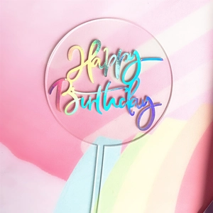 Happy Birthday Cake Topper Acrylic Holographic Laser Party Decoration Supplies For Celebration Anniversary Occasions