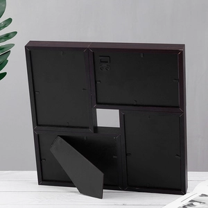 Black 6-inch 4-opening collage photo frame with wall mount and tabletop stand back view