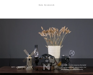 European vintage home decor set with retro film projector, lantern, and bird figurine