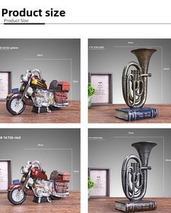 Detailed size chart for vintage motorcycle and saxophone home decor ornaments in cm