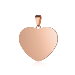 Polished rose gold heart-shaped stainless steel pendant on a clean white background