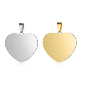 Polished stainless steel heart-shaped pendants in silver and gold mirror finishes