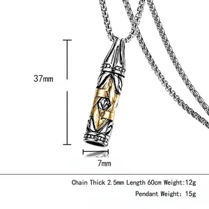 Men's retro bullet hexagram necklace in stainless steel with square pearl chain