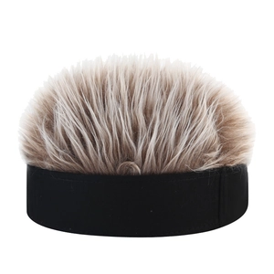 Creative black visor hat with fluffy light brown wig hair for outdoor fun and sun protection