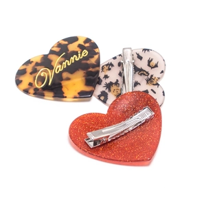 Lot de 3 barrettes à cheveux en forme de cœur, écaille de tortue, léopard et rouge pailleté