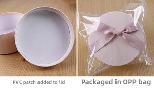 Pink round gift box detail with silk bow and internal PVC reinforcement structure