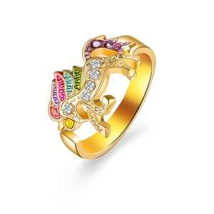 Adjustable gold unicorn ring with colorful crystals and sparkling diamond accents