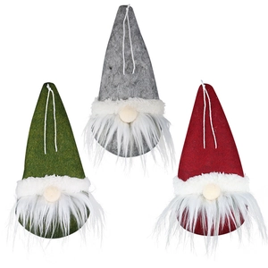 Set of three Scandinavian Christmas gnomes in red, green and grey felt ornaments