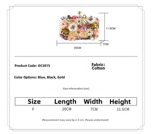Size specifications for handmade floral beaded evening clutch 20cm x 7cm x 11.5cm
