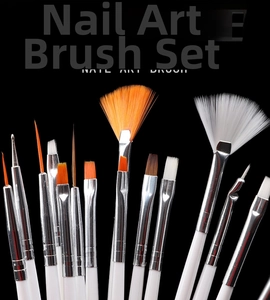 Detail view of professional white nail art brushes showing various high-quality bristle tips