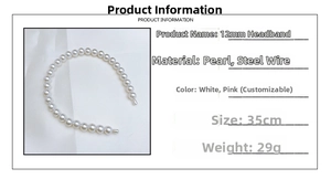 Macro detail of handmade 12mm oversized faux pearl headband with steel wire structure