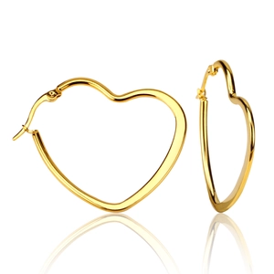 Pair of gold heart shaped hollow hoop earrings in minimalist stainless steel