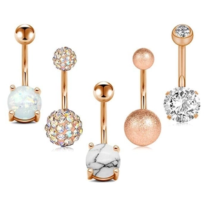 Ensemble de cinq piercings de nombril or rose avec opale, marbre et oxydes de zirconium
