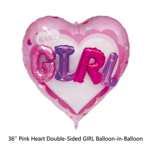 36-inch pink heart foil balloon with BABY GIRL lettering for baby shower parties