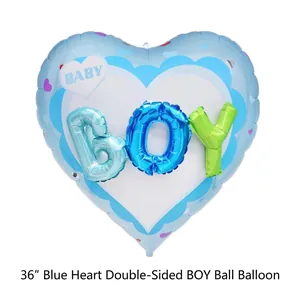 Detailed 36-inch blue heart foil balloon with 3D BOY lettering for baby shower parties
