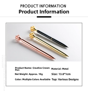 Detailed product dimensions and specifications for a metal crown ballpoint gift pen