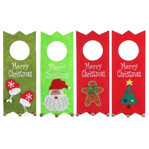 Set of 4 festive felt Christmas door hangers featuring Santa Claus and tree motifs