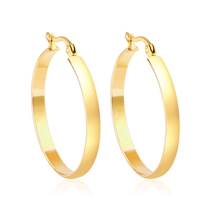 Polished gold wide flat hoop earrings in stainless steel with lever back closure