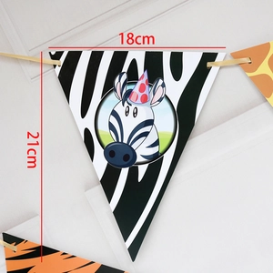 Detail showing dimensions of tropical animal print bunting flag with zebra pattern