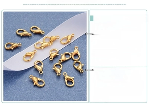 Detailed size chart for gold-plated brass lobster clasps ranging from 10mm to 27mm