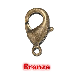 Detail view of bronze lobster clasp connector for DIY jewelry making and craft projects