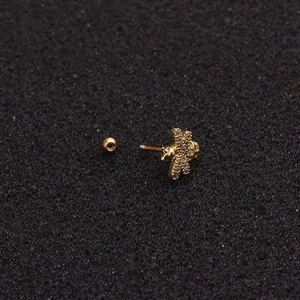 Minimalist gold bee stud earring with zircon accents and a secure screw back ball