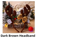 Detail of reindeer antlers headband with golden bow, bells and festive berry accents