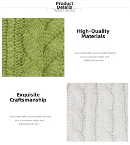 Detail of green and white knit Christmas stockings with classic cable stitch pattern