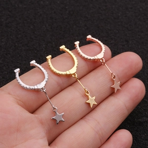 Star pendant ear cuffs with micro-pave zircons in silver, gold and rose gold sets