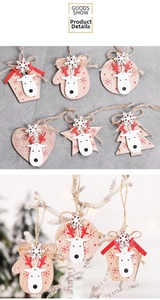 Detailed set of six wooden reindeer ornaments with jute twine for Christmas tree decor