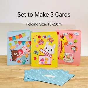 Diy Greeting Card Materials Handmade Paper Cards With Buttons Rhinestones Cartoon Animal Kids Teachers Day Birthday Gift