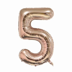 Detail of 40-inch rose gold number 5 foil balloon for birthday and party decorations