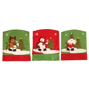 Three-piece Christmas chair cover set with Santa, snowman and reindeer skiing designs