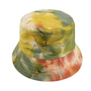 Double-sided tie-dye bucket hat with colorful gradient design and reinforced brim