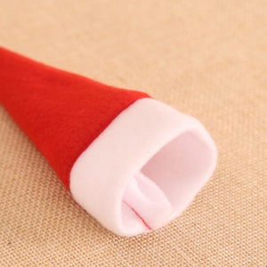 Mini red and white brushed fabric Christmas hat decor for cutlery and bottles