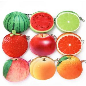 Set of 9 cute 3D printed plush fruit coin purses including watermelon and strawberry