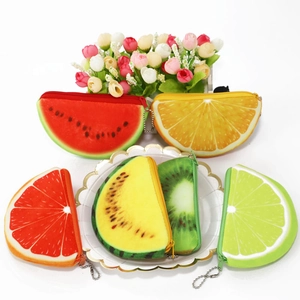Fruit Shaped Plush Coin Purse 3D Print Mini Zipper Wallet With Bead Chain Cute Cartoon Small Storage Bag For Kids