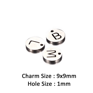Polished silver stainless steel round letter charms for DIY jewelry 9x9mm size