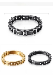 Macro view showing dimensions and cubic zirconia details of the industrial motorcycle bracelet
