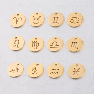 Zodiac Charms 304 Stainless Steel Round Hollow Constellation Pendants Mirror Polished DIY Jewelry Making Findings