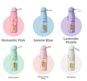 Mini 5-fold sun umbrellas in six colors with UPF50+ protection and matching round handles