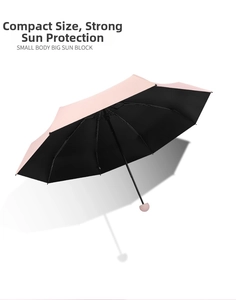 Detail view of pink foldable umbrella with black vinyl sun protection coating layer