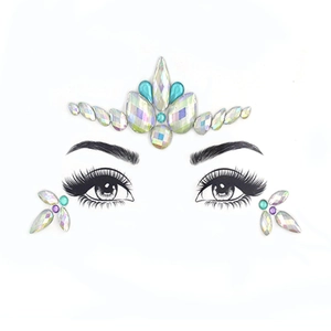 Luminous AB resin face jewel stickers with iridescent crystals for festival makeup